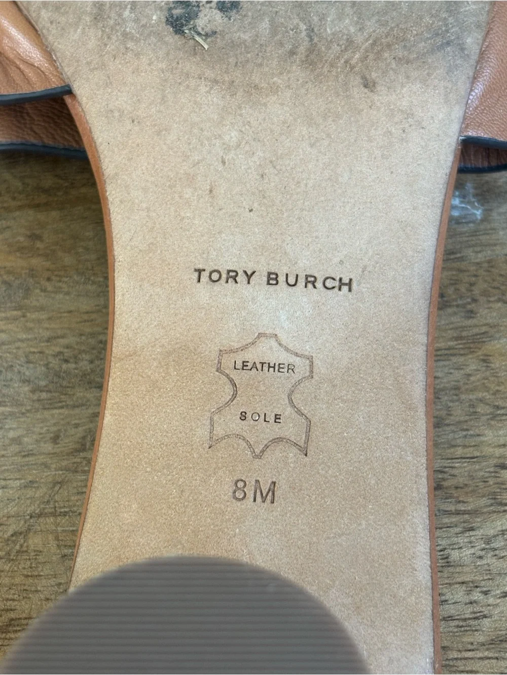 Tory Burch Ines Mule Sandals Tan Leather Logo Block Heel Size 8M